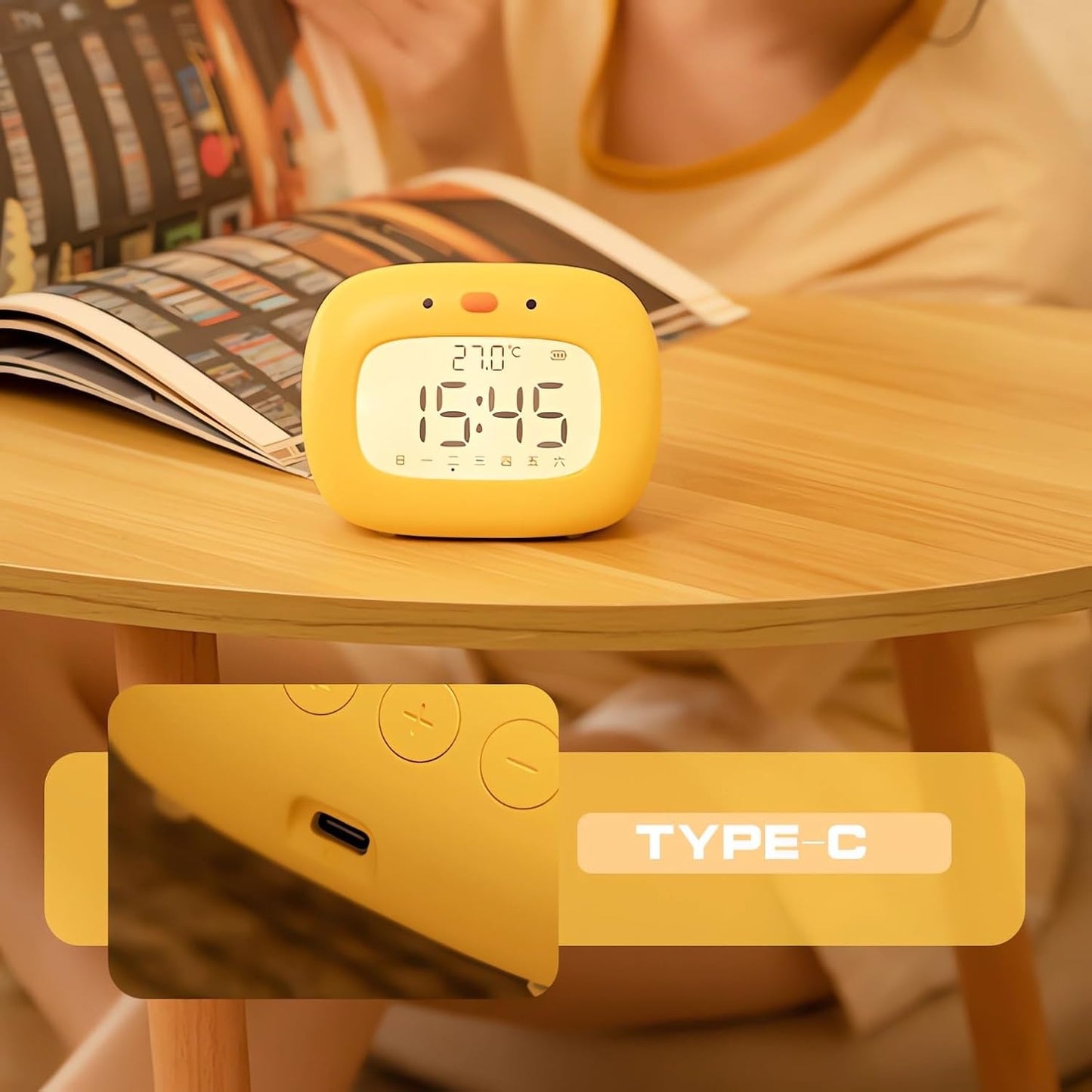 Kids Alarm Clock for Boys and Girls Bedroom, LED Cute Clock with Digital Display, Children's Sleep Trainer, Ok to Wake Light and Night Light, Perfect Birthday Gifts for Kids (Yellow Duck)