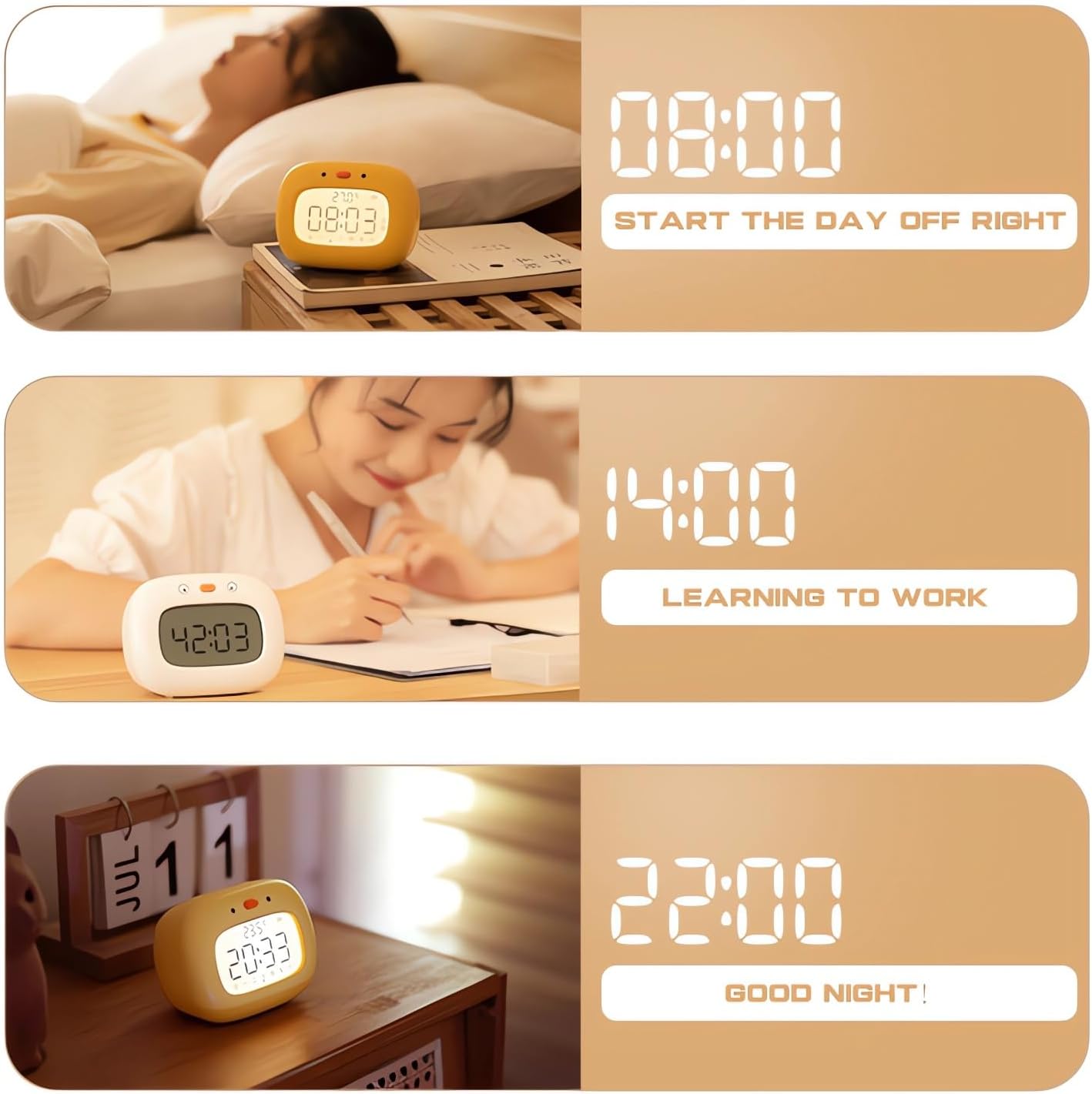 Kids Alarm Clock for Boys and Girls Bedroom, LED Cute Clock with Digital Display, Children's Sleep Trainer, Ok to Wake Light and Night Light, Perfect Birthday Gifts for Kids (Yellow Duck)