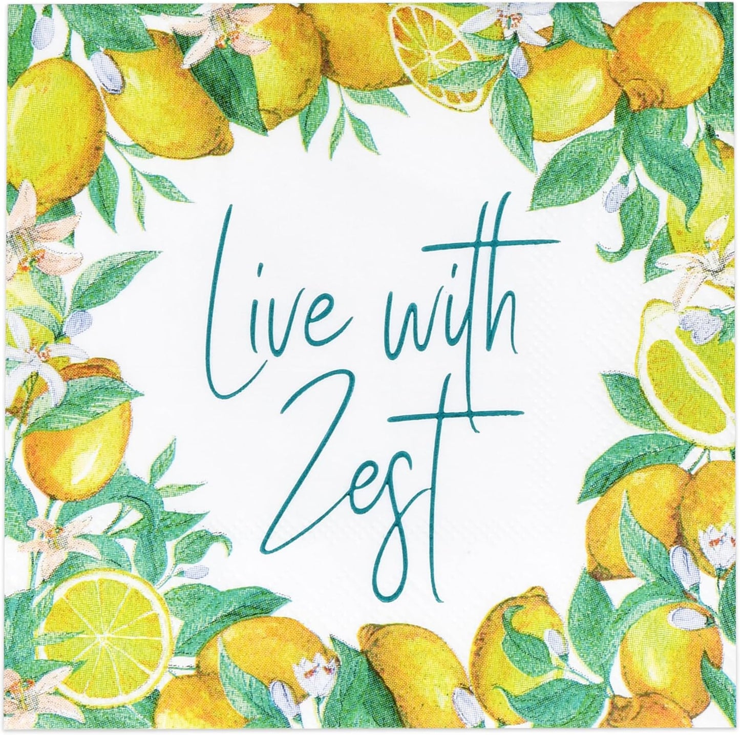 100 Pcs Live with Zest Floral Cocktail Beverage Napkins Lemon Flower Disposable Paper Dessert Napkin for Summer Spring Birthday Party Supplies Decor