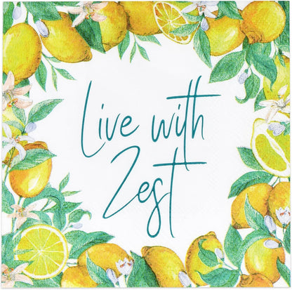100 Pcs Live with Zest Floral Cocktail Beverage Napkins Lemon Flower Disposable Paper Dessert Napkin for Summer Spring Birthday Party Supplies Decor