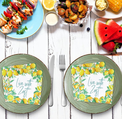 100 Pcs Live with Zest Floral Cocktail Beverage Napkins Lemon Flower Disposable Paper Dessert Napkin for Summer Spring Birthday Party Supplies Decor