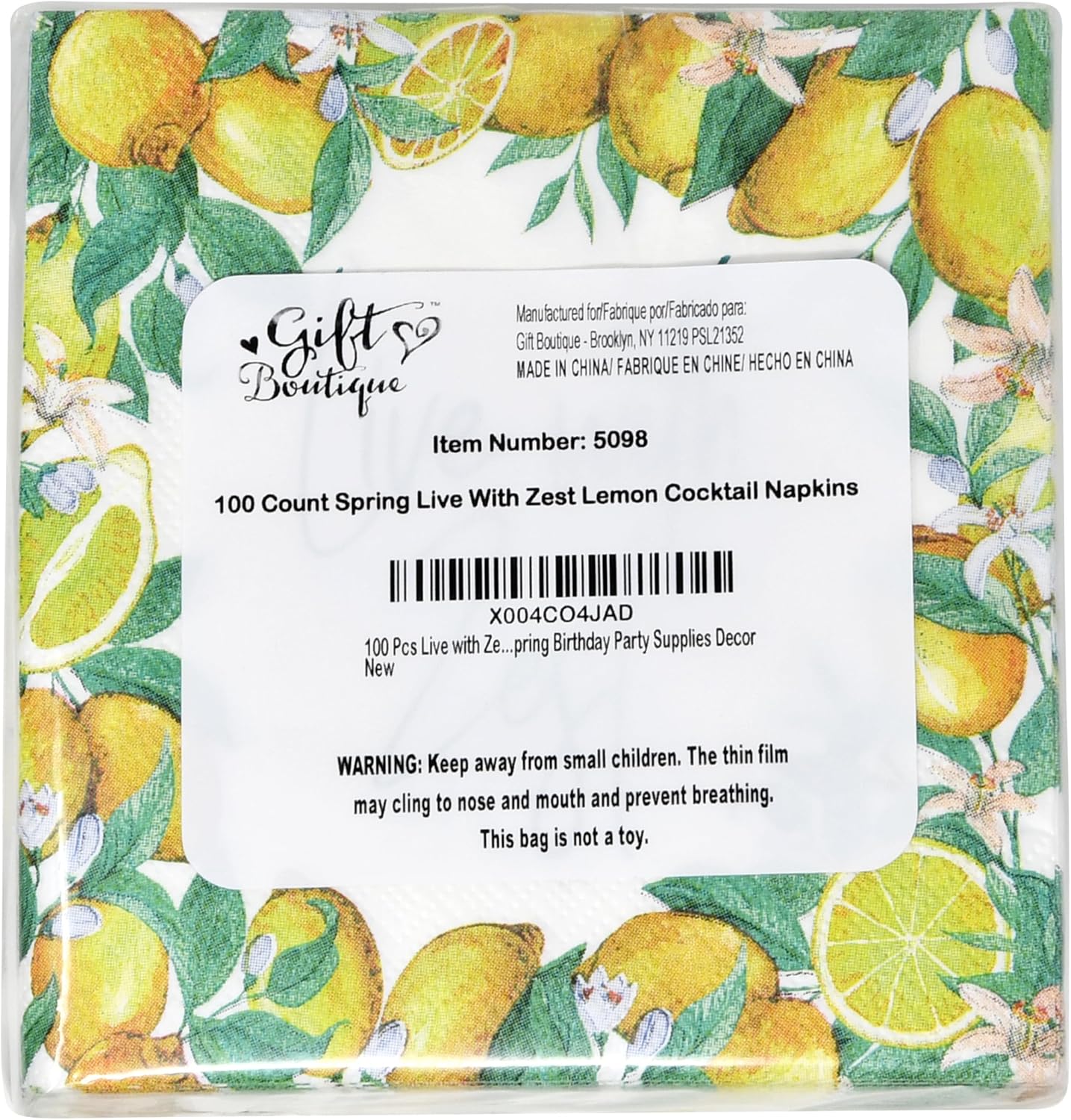 100 Pcs Live with Zest Floral Cocktail Beverage Napkins Lemon Flower Disposable Paper Dessert Napkin for Summer Spring Birthday Party Supplies Decor