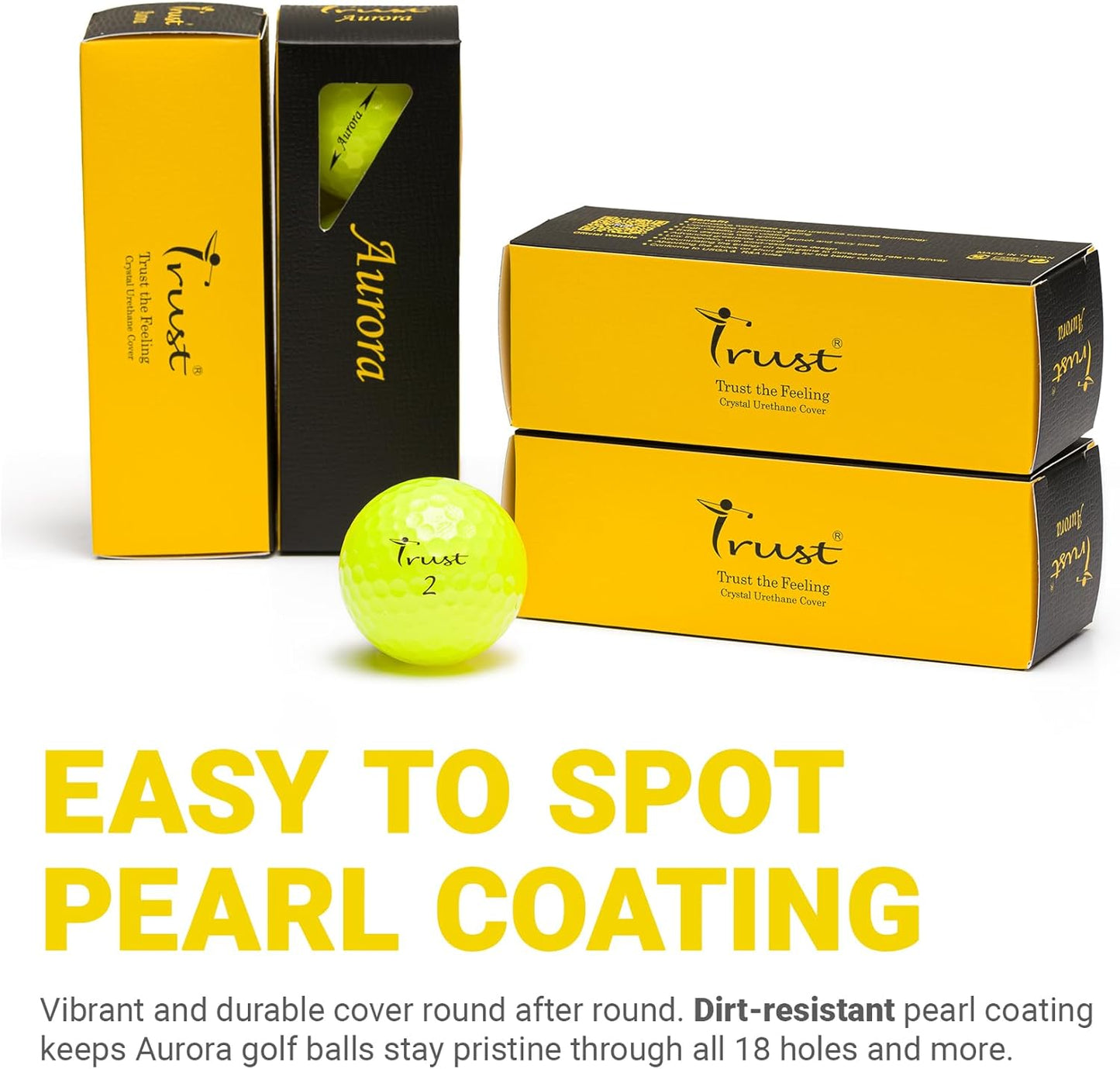 Balls - Aurora & Rosa Crystal Urethane Series | Eye-Catching & Easy to Spot | Maximum Distance, Soft Feel, Straight Flight, & Greenside Control | Blue, Orange, Pink, Yellow | 12 or 48 Balls
