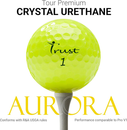 Balls - Aurora & Rosa Crystal Urethane Series | Eye-Catching & Easy to Spot | Maximum Distance, Soft Feel, Straight Flight, & Greenside Control | Blue, Orange, Pink, Yellow | 12 or 48 Balls