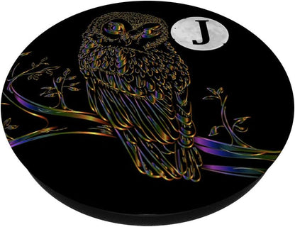 Phone Holder Pop Out Handle,Owl Cute Rainbow Black Letter J PopSockets Grip and Stand for Phones and Tablets