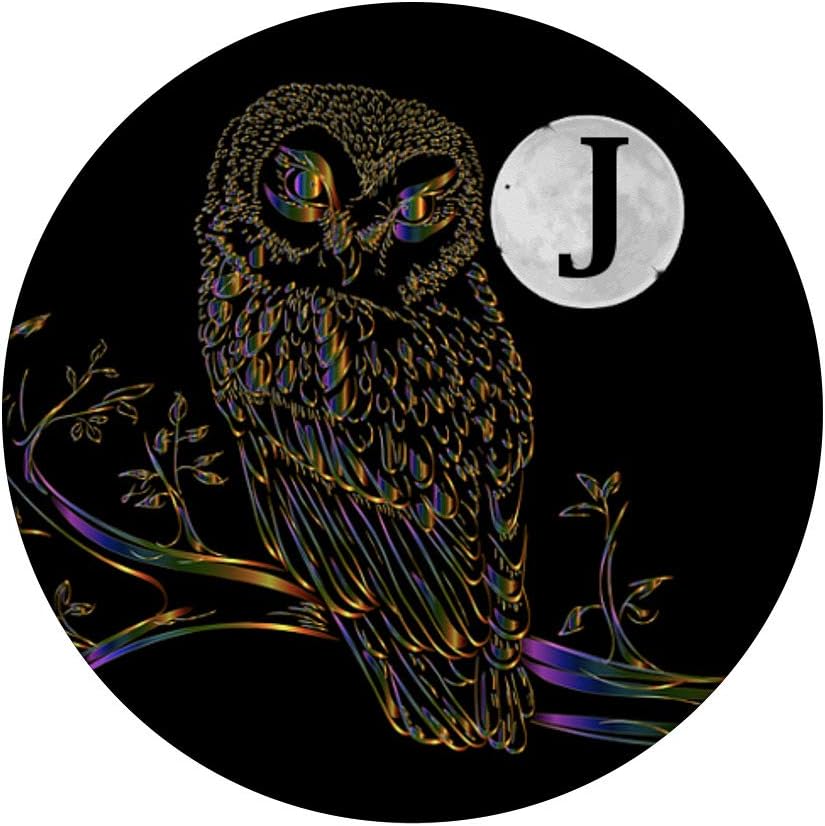 Phone Holder Pop Out Handle,Owl Cute Rainbow Black Letter J PopSockets Grip and Stand for Phones and Tablets