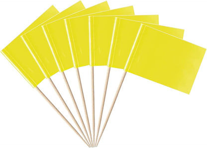 100 Pack Solid Yellow Toothpick Flags, Small Mini Yellow Flag Toothpicks Cocktail Picks with Wooden Sticks, Plain Cupcake Toppers for Party Food Labels, Buffet and DIY Decor