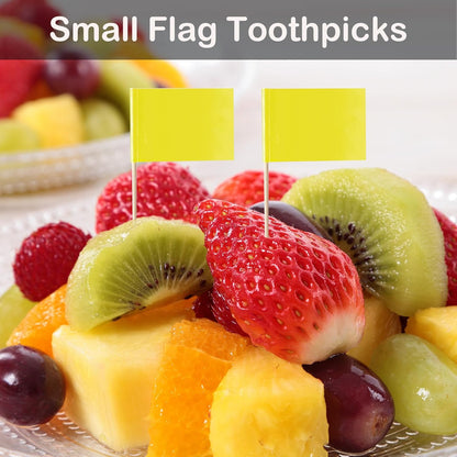 100 Pack Solid Yellow Toothpick Flags, Small Mini Yellow Flag Toothpicks Cocktail Picks with Wooden Sticks, Plain Cupcake Toppers for Party Food Labels, Buffet and DIY Decor