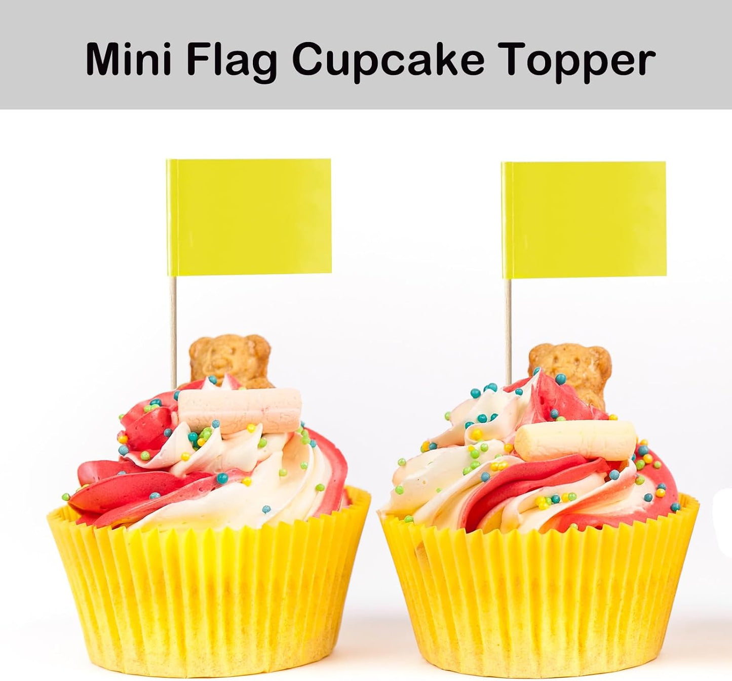 100 Pack Solid Yellow Toothpick Flags, Small Mini Yellow Flag Toothpicks Cocktail Picks with Wooden Sticks, Plain Cupcake Toppers for Party Food Labels, Buffet and DIY Decor
