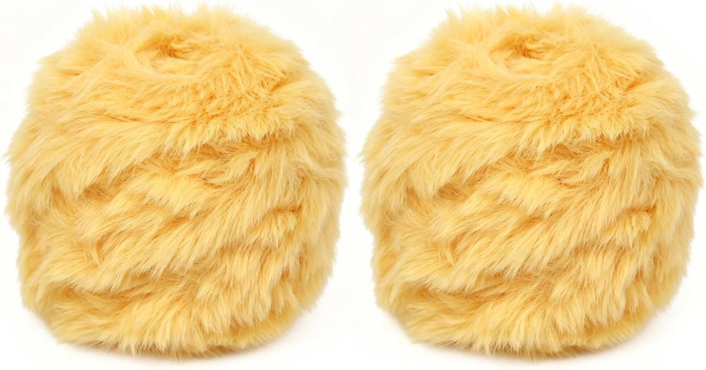 Faux Fur Yarn for Crochet and Knitting, 2 Pack 35 Yards (32 Meters) Super Soft Bulky Chenille Fleece Yarn, Plush Fluffy Yarn for DIY Amigurumi Blanket Scarf – Yellow