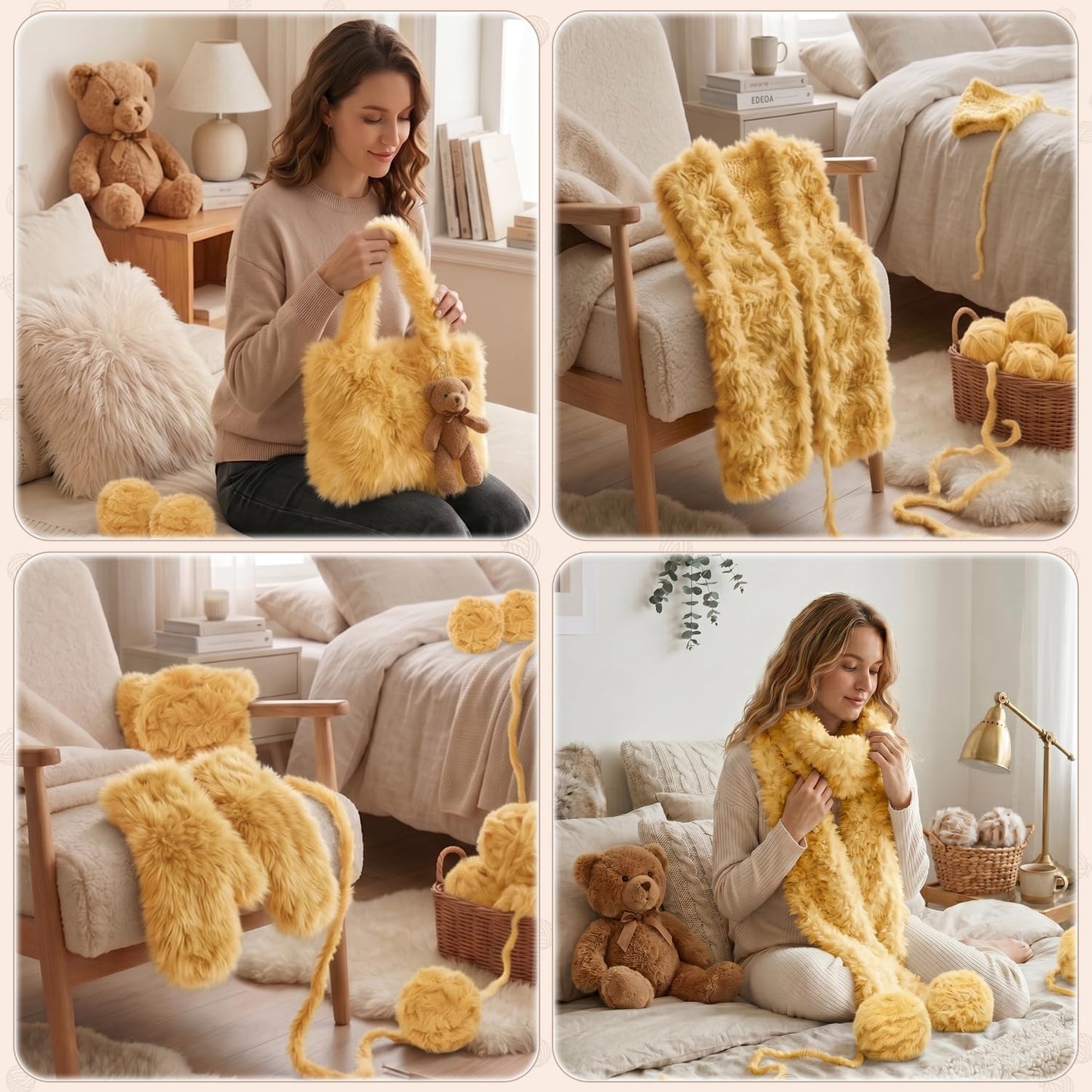 Faux Fur Yarn for Crochet and Knitting, 2 Pack 35 Yards (32 Meters) Super Soft Bulky Chenille Fleece Yarn, Plush Fluffy Yarn for DIY Amigurumi Blanket Scarf – Yellow