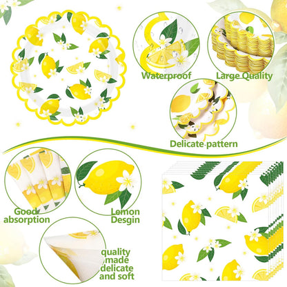 400 Pcs Lemon Party Supplies for 50 Guests Yellow Fruit Flower Shaped Disposable Plate Napkin Cup Spoon Fork Knives for Summer Fruit Birthday Baby Shower Party Supplies(Bright Yellow, Lemon)