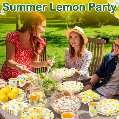 400 Pcs Lemon Party Supplies for 50 Guests Yellow Fruit Flower Shaped Disposable Plate Napkin Cup Spoon Fork Knives for Summer Fruit Birthday Baby Shower Party Supplies(Bright Yellow, Lemon)