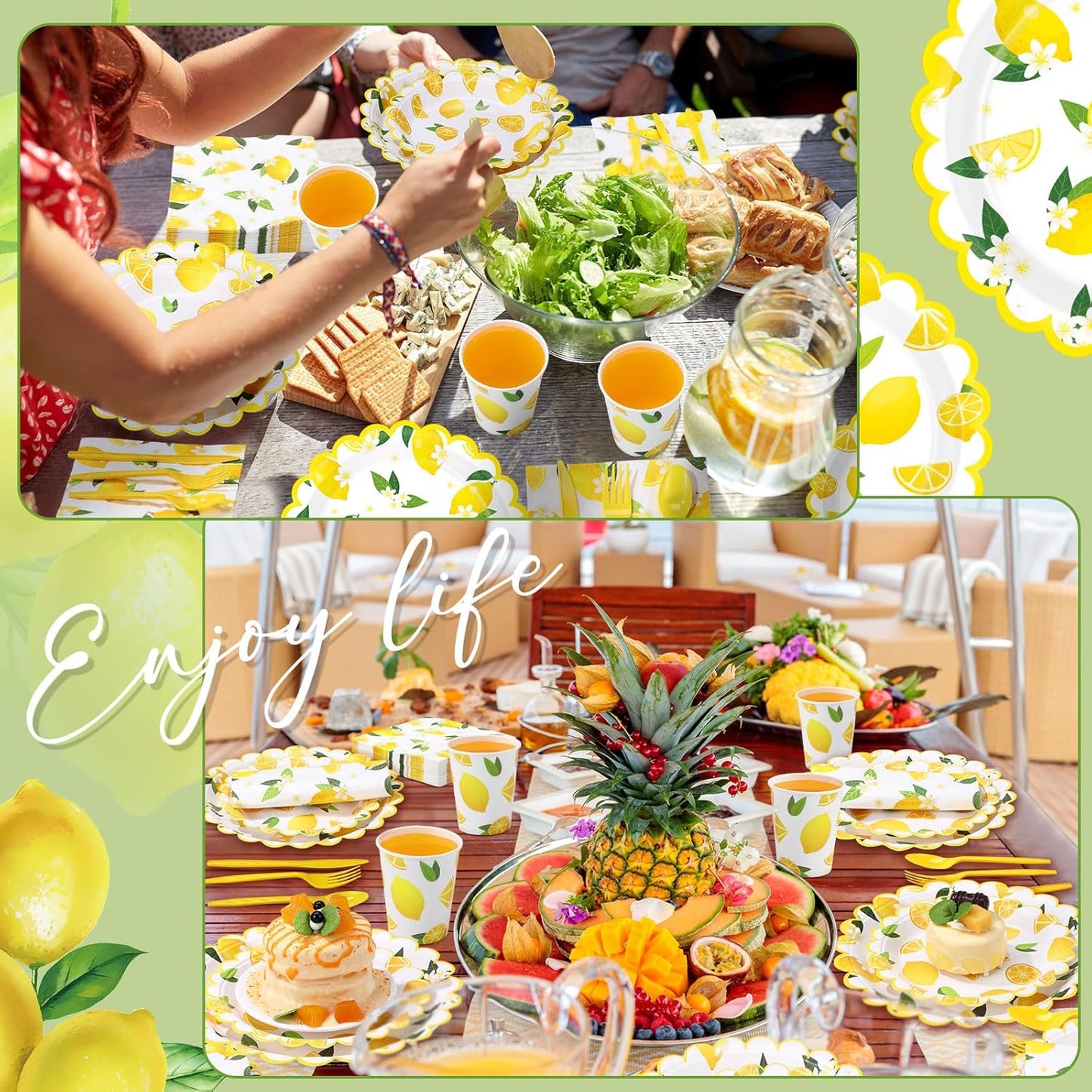400 Pcs Lemon Party Supplies for 50 Guests Yellow Fruit Flower Shaped Disposable Plate Napkin Cup Spoon Fork Knives for Summer Fruit Birthday Baby Shower Party Supplies(Bright Yellow, Lemon)