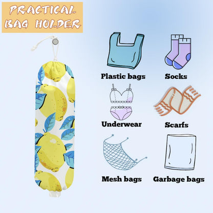 2PCS Lemon Plastic Bag Holder, Lemon Gifts for Women Mom Grandma | Wall Mount Grocery Bag Holder for Plastic Storage, Lemon Storage Organizer Reusable Grocery Bags, Pull Rope Free Adjustment