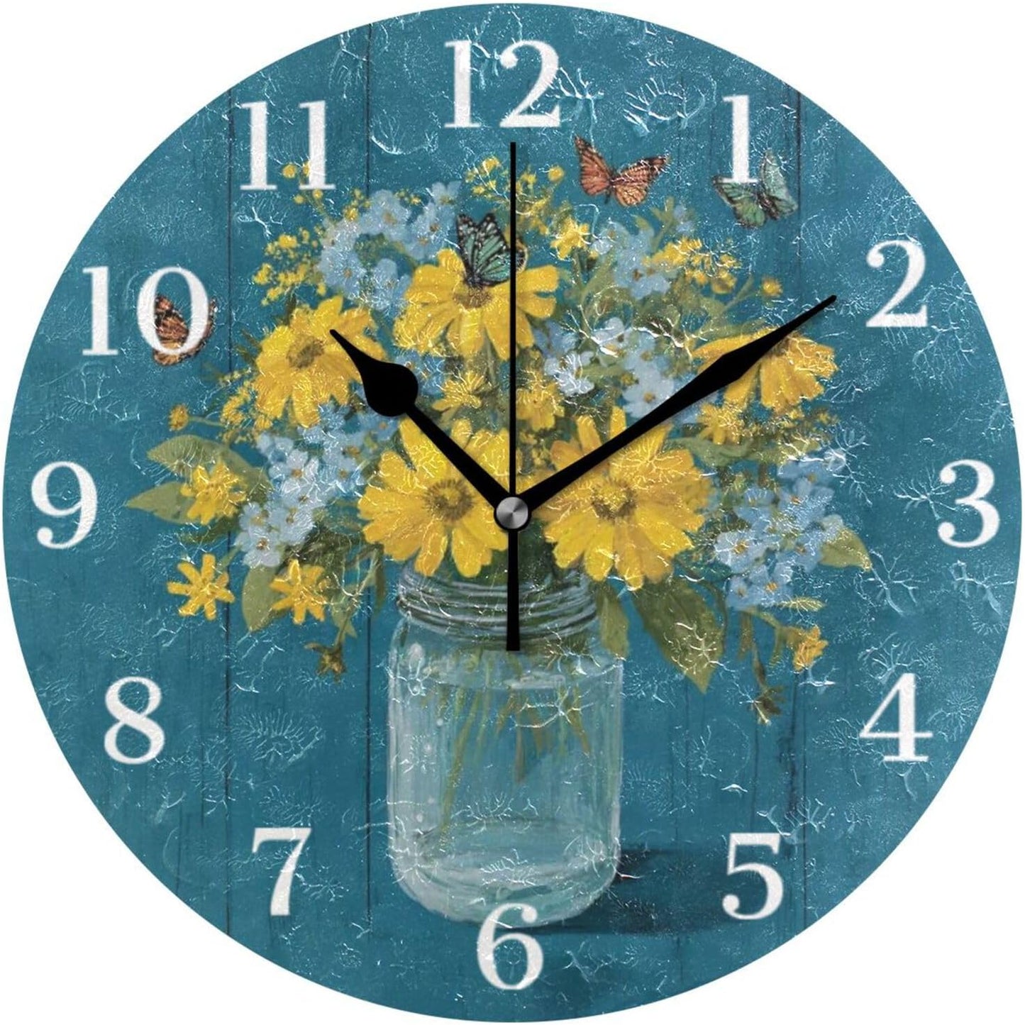 Lemon Yellow Wall Clock Silent Non-Ticking Battery Operated Clocks 9.5 Inch for Kitchen Home Living Room