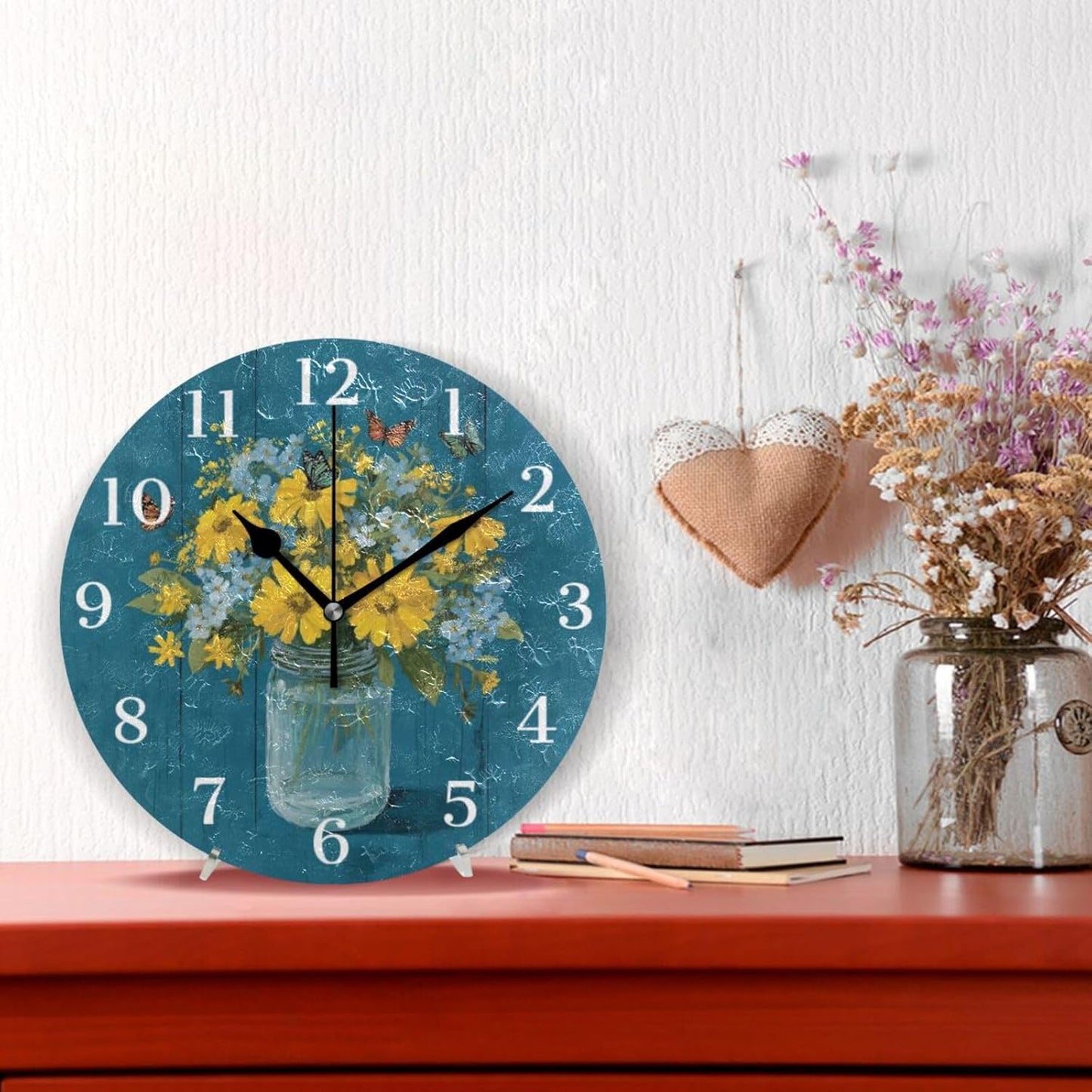 Lemon Yellow Wall Clock Silent Non-Ticking Battery Operated Clocks 9.5 Inch for Kitchen Home Living Room