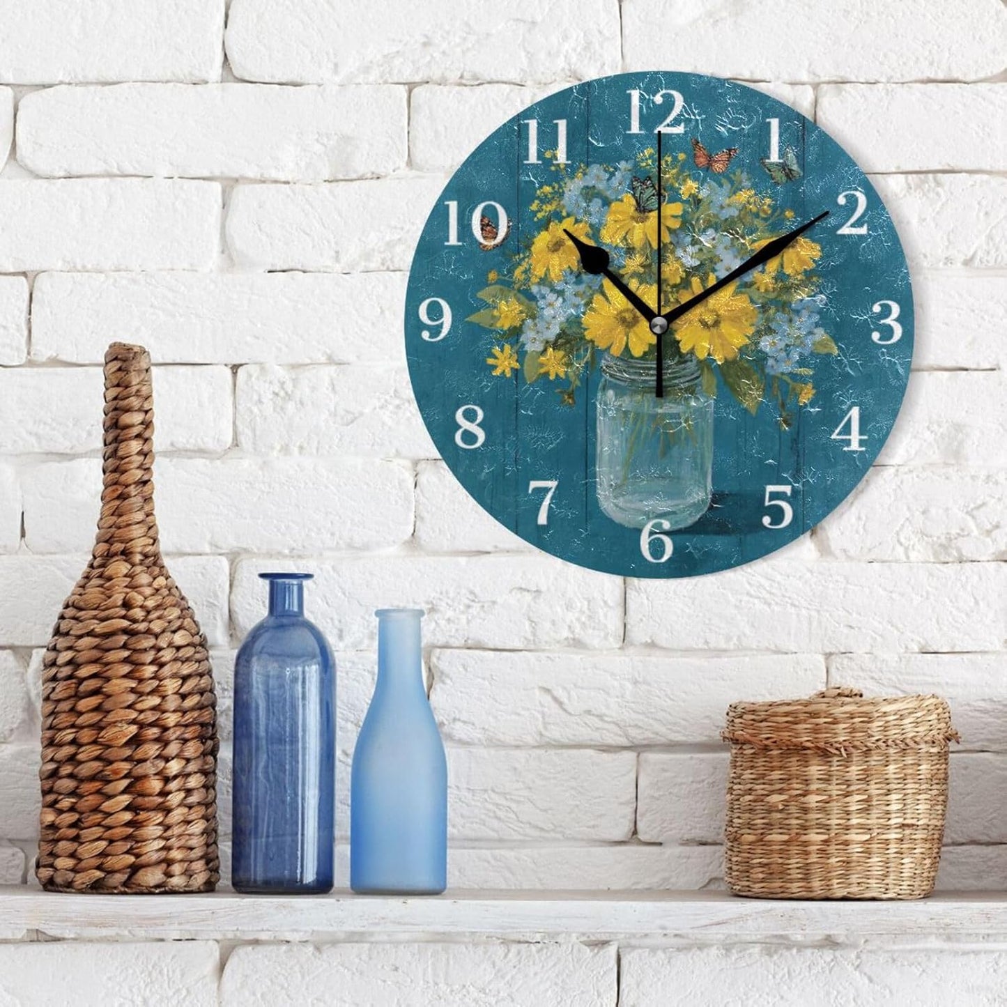 Lemon Yellow Wall Clock Silent Non-Ticking Battery Operated Clocks 9.5 Inch for Kitchen Home Living Room
