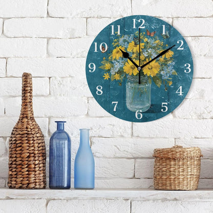 Lemon Yellow Wall Clock Silent Non-Ticking Battery Operated Clocks 9.5 Inch for Kitchen Home Living Room