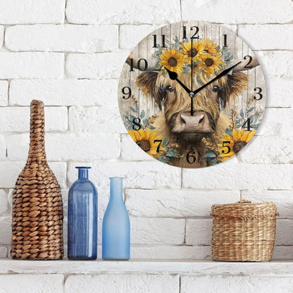 Lemon Yellow Wall Clock Silent Non-Ticking Battery Operated Clocks 9.5 Inch for Kitchen Home Living Room