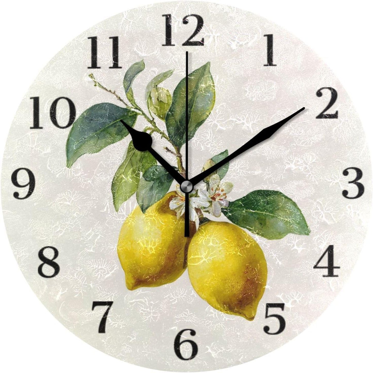 Lemon Yellow Wall Clock Silent Non-Ticking Battery Operated Clocks 9.5 Inch for Kitchen Home Living Room