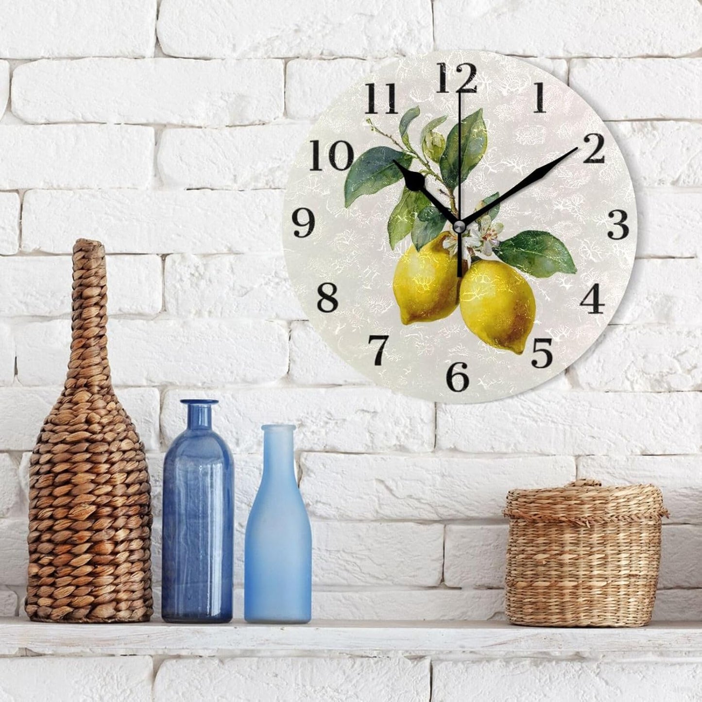 Lemon Yellow Wall Clock Silent Non-Ticking Battery Operated Clocks 9.5 Inch for Kitchen Home Living Room