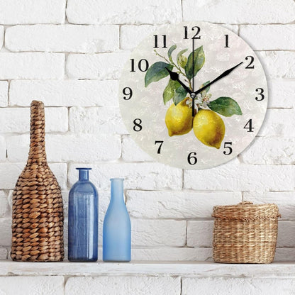 Lemon Yellow Wall Clock Silent Non-Ticking Battery Operated Clocks 9.5 Inch for Kitchen Home Living Room