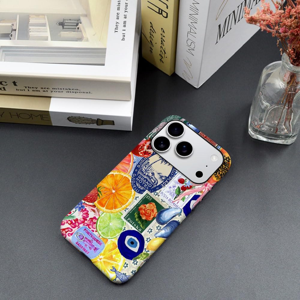 Case Compatible with iPhone 17 Pro,Fall Prevention Hybrid 2-Layer Hard Shell Phone Cover for Girls Boys,Bow European Summer Lemon Collage