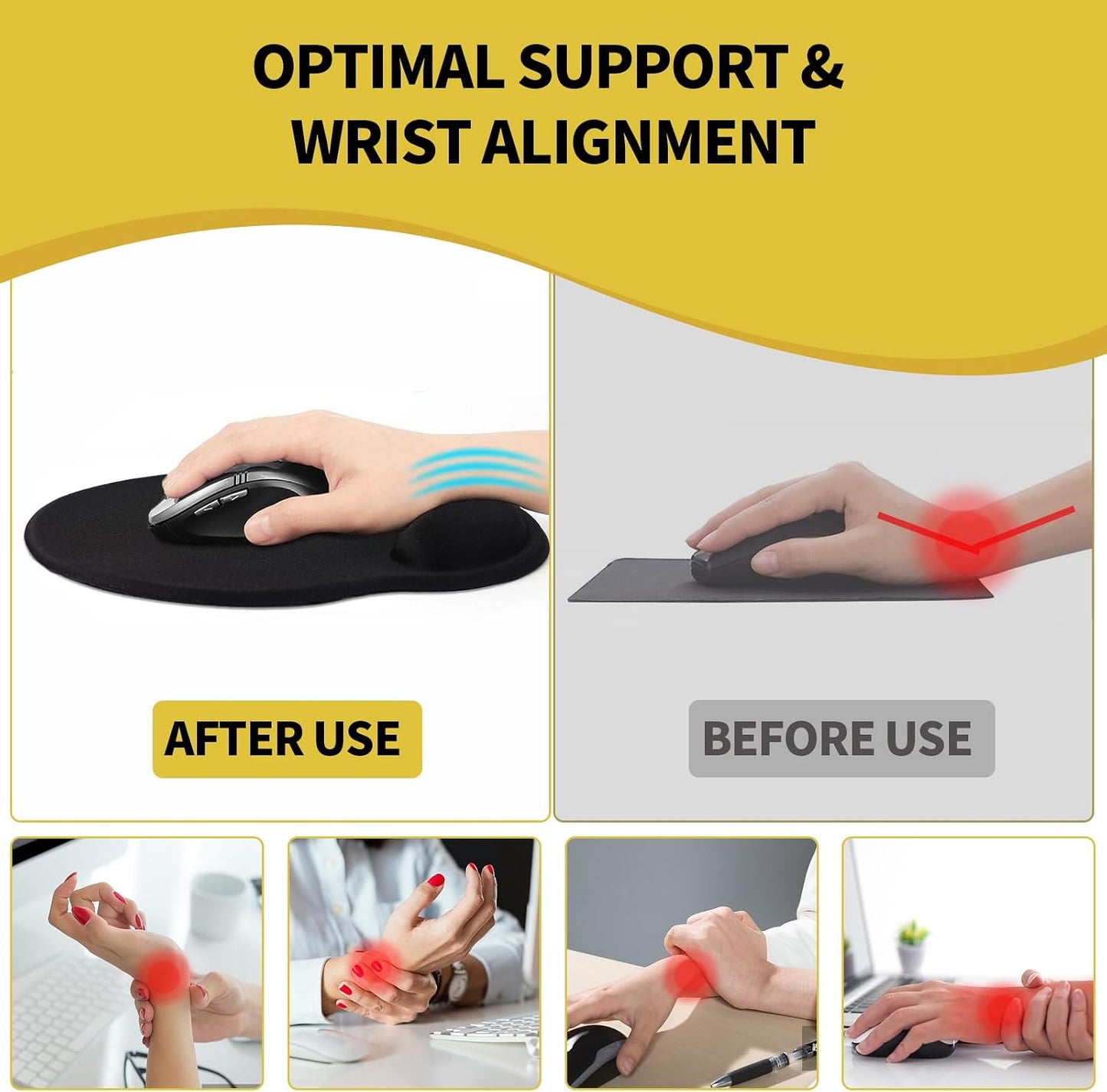eulps Mouse Pad with Wrist Rest, Comfortable Computer Mousepad with Gel Wrist Support Smooth Surface and Non-Slip PU Base for Pain Relief, Laptop, Office & Home (Lemon)