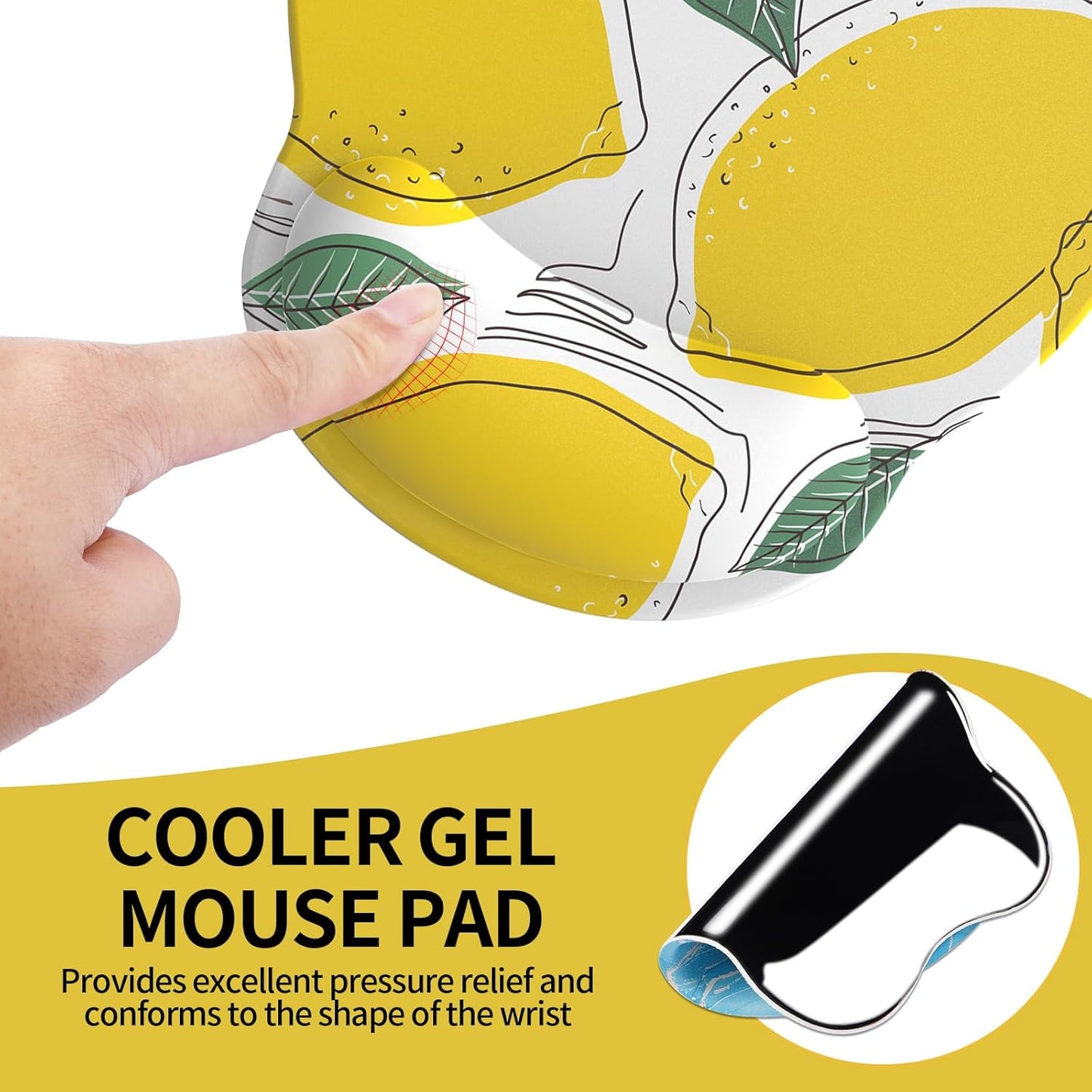 eulps Mouse Pad with Wrist Rest, Comfortable Computer Mousepad with Gel Wrist Support Smooth Surface and Non-Slip PU Base for Pain Relief, Laptop, Office & Home (Lemon)