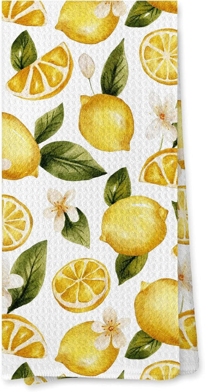 Summer Lemon Kitchen Towel, Lemon Themed Gifts Dish Tea Towel for Kitchen, Yellow Fruit Decorative Hand Towel for Bathroom, 16x24 Inches