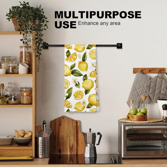 Summer Lemon Kitchen Towel, Lemon Themed Gifts Dish Tea Towel for Kitchen, Yellow Fruit Decorative Hand Towel for Bathroom, 16x24 Inches
