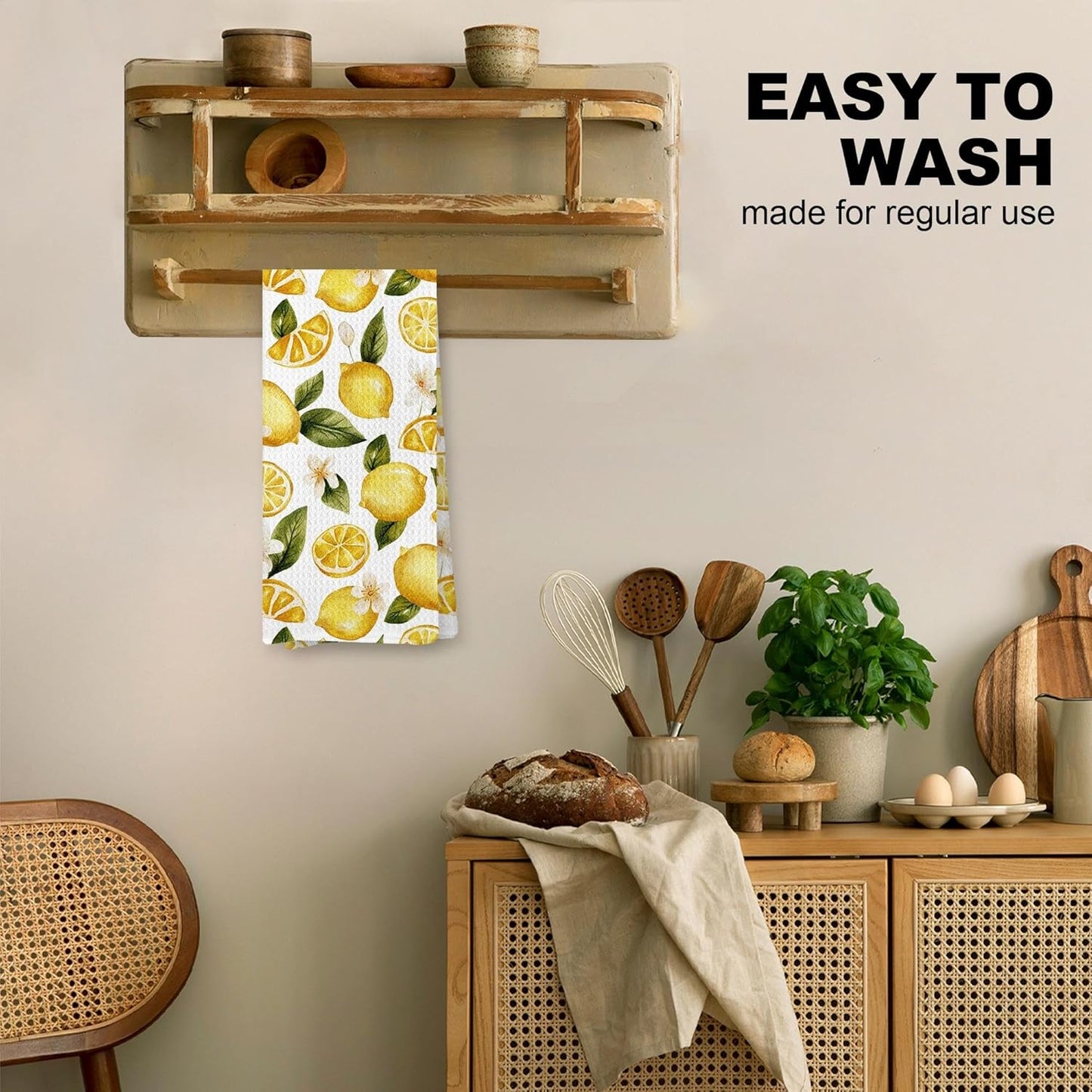 Summer Lemon Kitchen Towel, Lemon Themed Gifts Dish Tea Towel for Kitchen, Yellow Fruit Decorative Hand Towel for Bathroom, 16x24 Inches