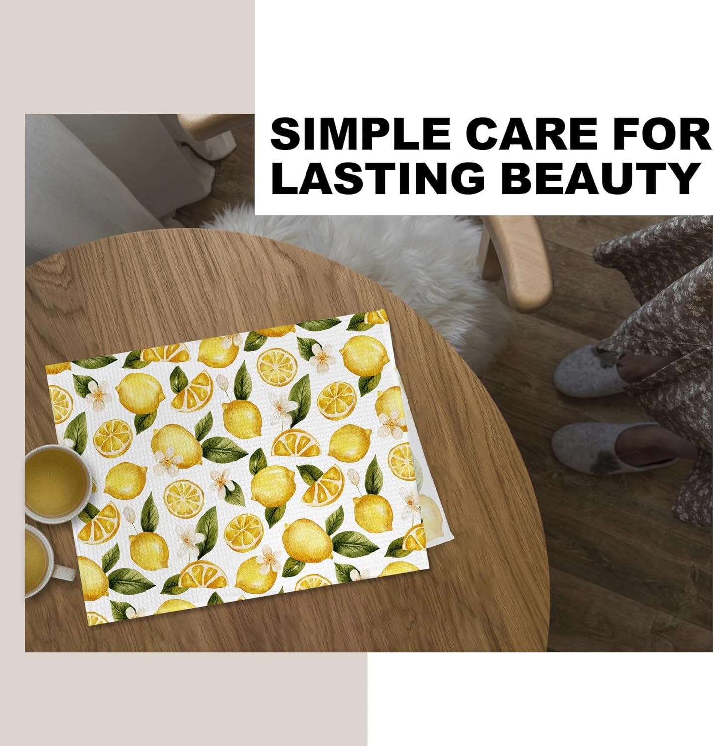 Summer Lemon Kitchen Towel, Lemon Themed Gifts Dish Tea Towel for Kitchen, Yellow Fruit Decorative Hand Towel for Bathroom, 16x24 Inches