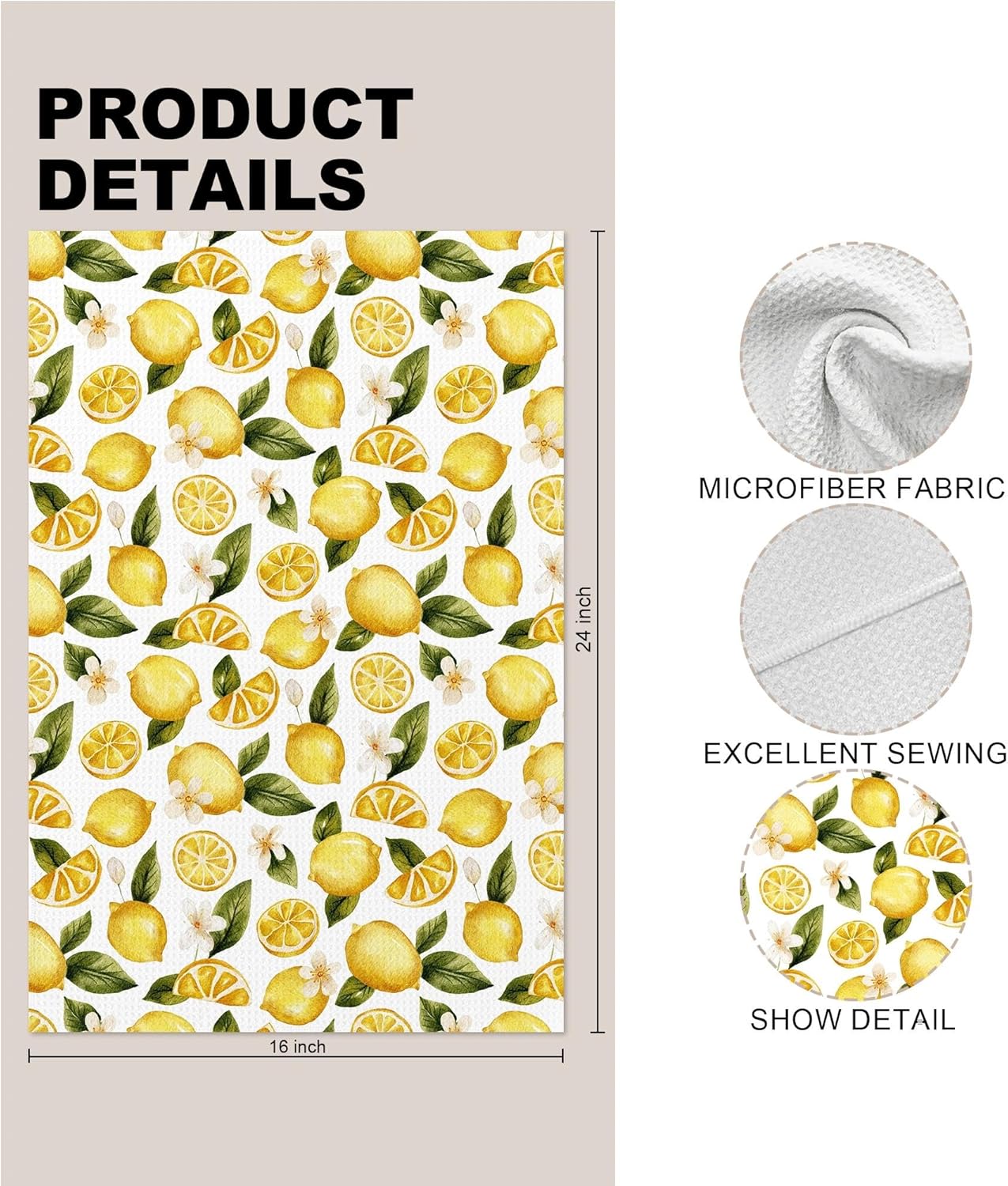 Summer Lemon Kitchen Towel, Lemon Themed Gifts Dish Tea Towel for Kitchen, Yellow Fruit Decorative Hand Towel for Bathroom, 16x24 Inches
