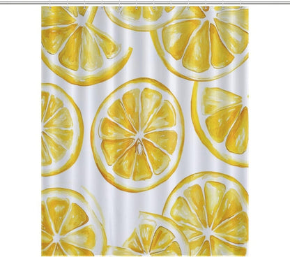 Shower Curtain Yellow Lemon Slices Fun Showers Curtains Bright Yellow Lemon Illustrations Neutral Shower Curtain Polyester Fabric Home Bathroom Bathtubs Decor 60x72Inch