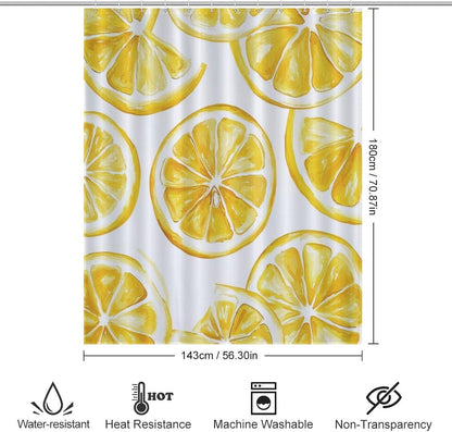 Shower Curtain Yellow Lemon Slices Fun Showers Curtains Bright Yellow Lemon Illustrations Neutral Shower Curtain Polyester Fabric Home Bathroom Bathtubs Decor 60x72Inch