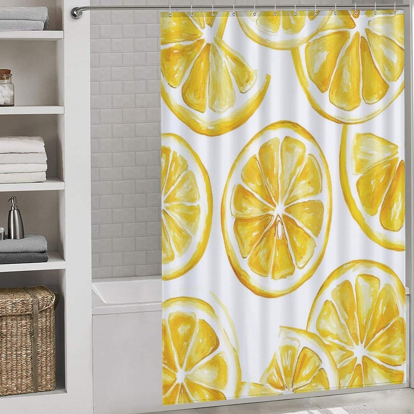 Shower Curtain Yellow Lemon Slices Fun Showers Curtains Bright Yellow Lemon Illustrations Neutral Shower Curtain Polyester Fabric Home Bathroom Bathtubs Decor 60x72Inch