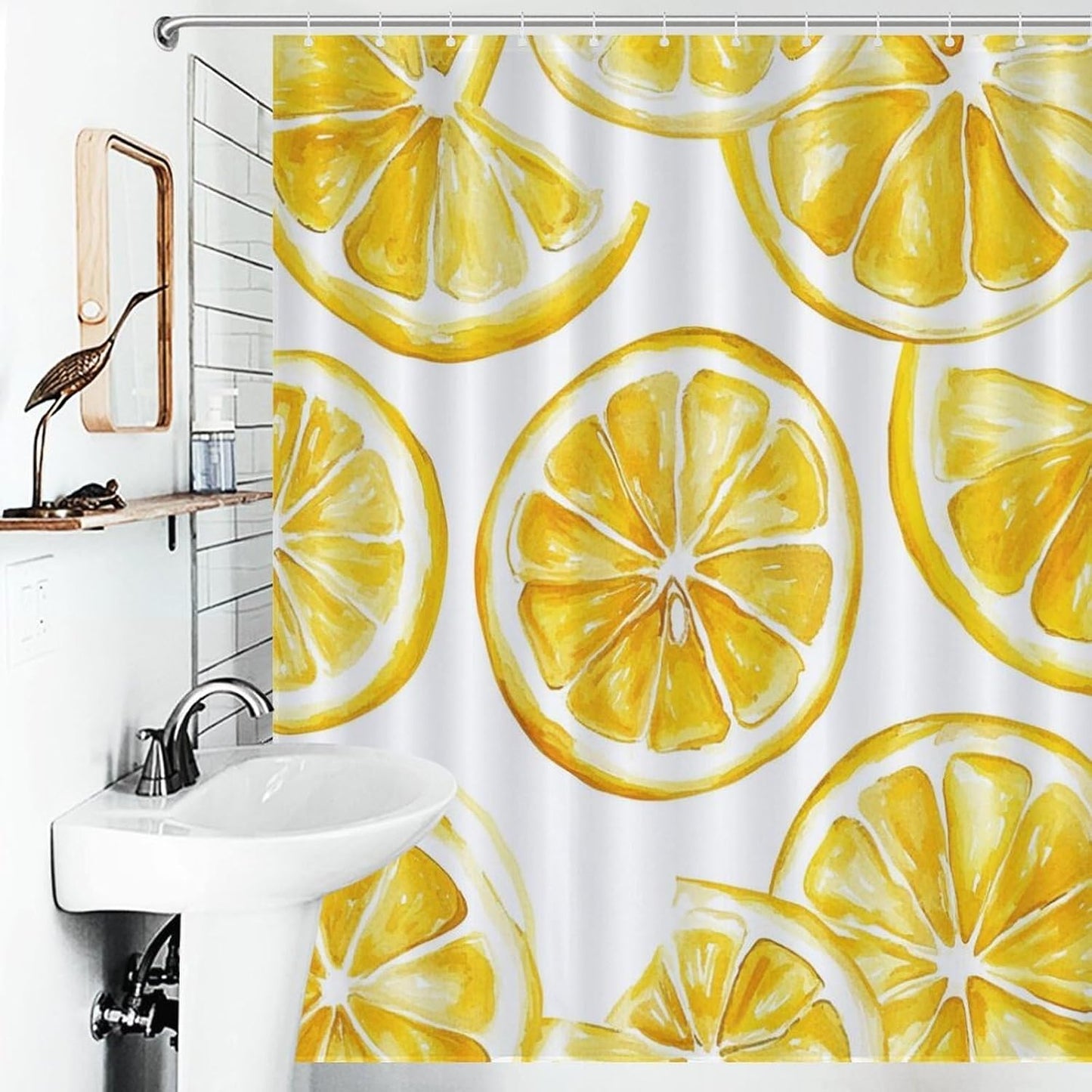 Shower Curtain Yellow Lemon Slices Fun Showers Curtains Bright Yellow Lemon Illustrations Neutral Shower Curtain Polyester Fabric Home Bathroom Bathtubs Decor 60x72Inch