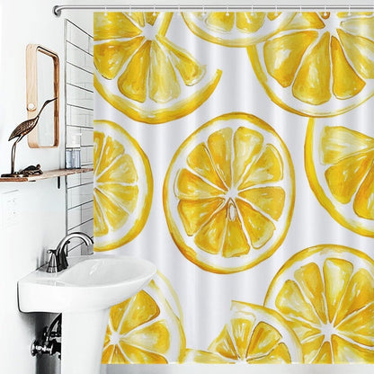 Shower Curtain Yellow Lemon Slices Fun Showers Curtains Bright Yellow Lemon Illustrations Neutral Shower Curtain Polyester Fabric Home Bathroom Bathtubs Decor 60x72Inch