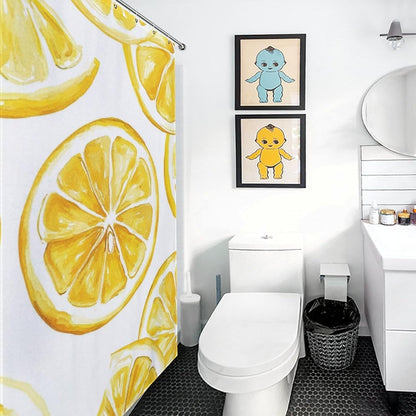 Shower Curtain Yellow Lemon Slices Fun Showers Curtains Bright Yellow Lemon Illustrations Neutral Shower Curtain Polyester Fabric Home Bathroom Bathtubs Decor 60x72Inch