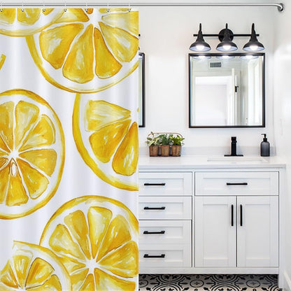 Shower Curtain Yellow Lemon Slices Fun Showers Curtains Bright Yellow Lemon Illustrations Neutral Shower Curtain Polyester Fabric Home Bathroom Bathtubs Decor 60x72Inch
