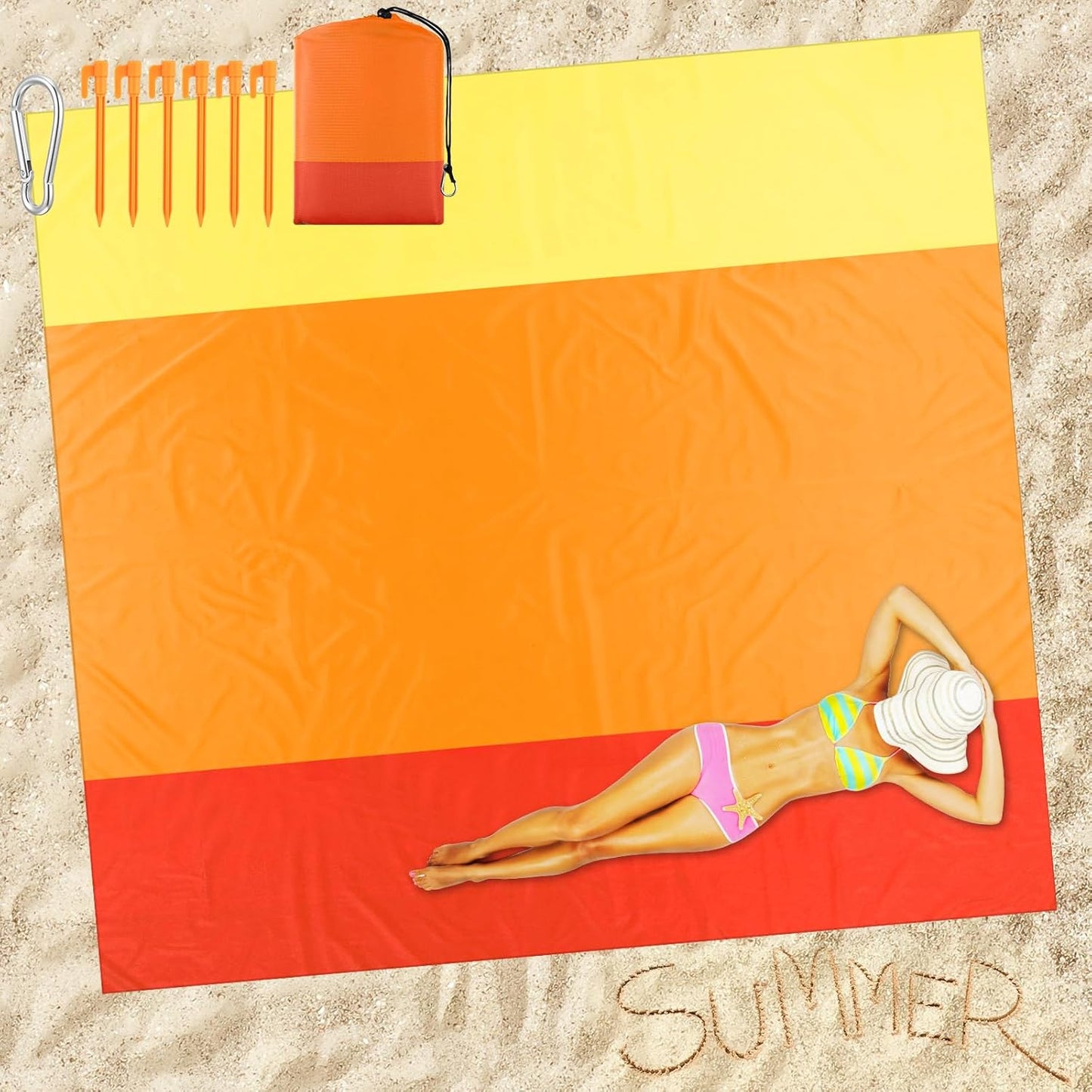 Extra Large Beach Blanket Sandproof Waterproof 10 x 9 ft Beach Mat for 2-8 Adults Oversized Quick Drying Outdoor Picnic Blanket Lightweight Sand Free Mat for Travel Camping Hiking(Yellow)