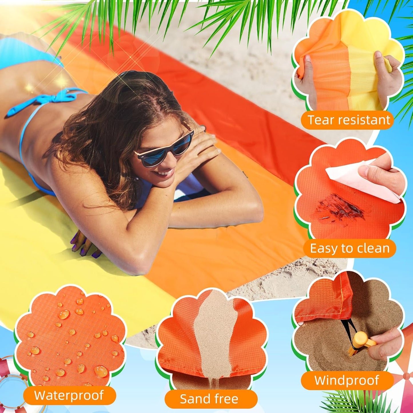 Extra Large Beach Blanket Sandproof Waterproof 10 x 9 ft Beach Mat for 2-8 Adults Oversized Quick Drying Outdoor Picnic Blanket Lightweight Sand Free Mat for Travel Camping Hiking(Yellow)