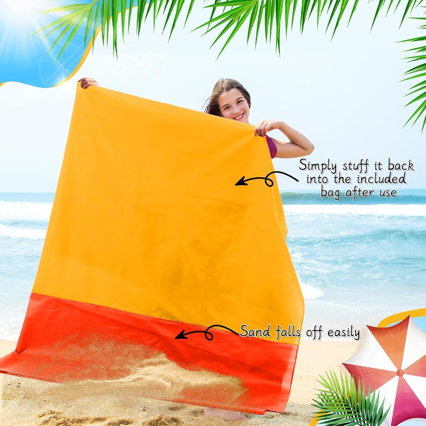 Extra Large Beach Blanket Sandproof Waterproof 10 x 9 ft Beach Mat for 2-8 Adults Oversized Quick Drying Outdoor Picnic Blanket Lightweight Sand Free Mat for Travel Camping Hiking(Yellow)