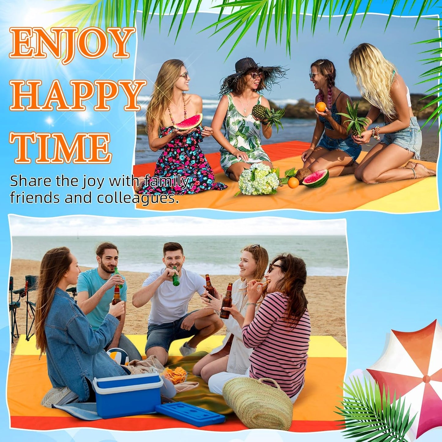 Extra Large Beach Blanket Sandproof Waterproof 10 x 9 ft Beach Mat for 2-8 Adults Oversized Quick Drying Outdoor Picnic Blanket Lightweight Sand Free Mat for Travel Camping Hiking(Yellow)