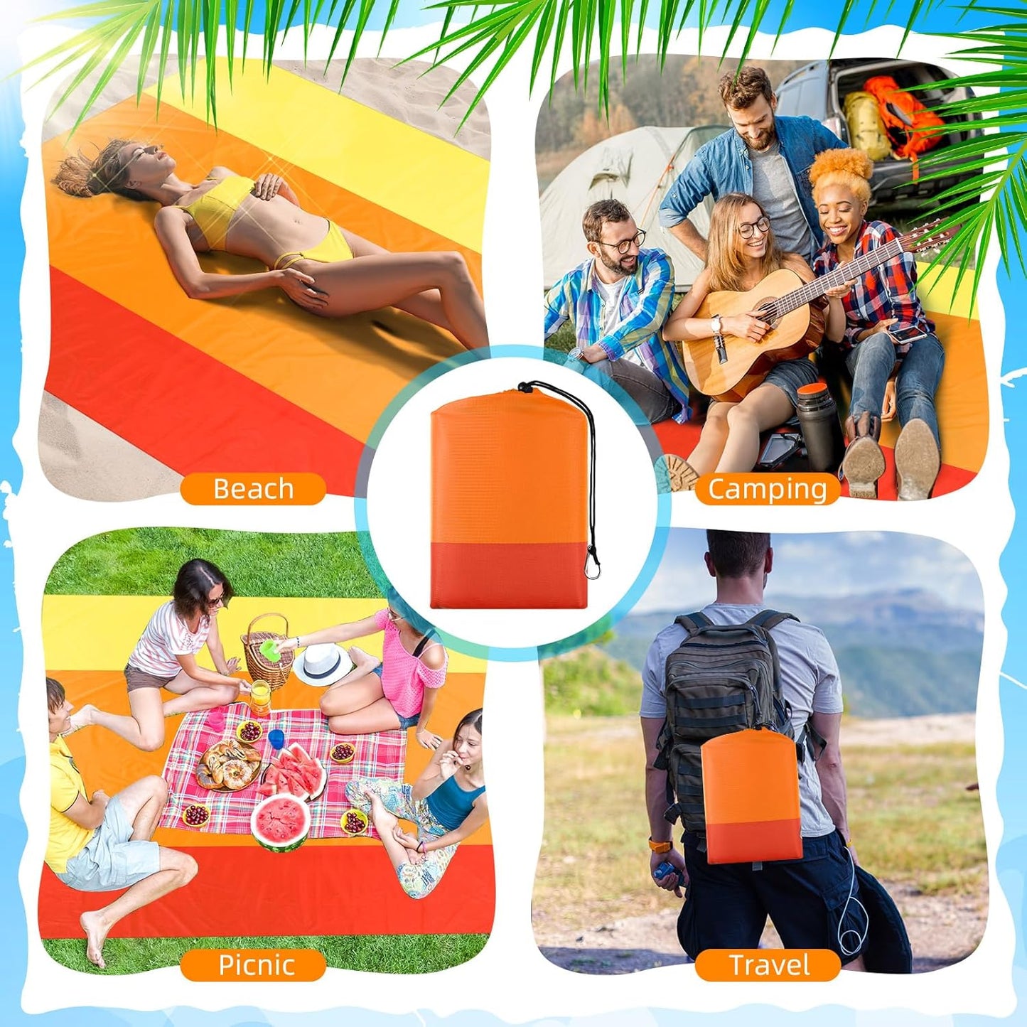 Extra Large Beach Blanket Sandproof Waterproof 10 x 9 ft Beach Mat for 2-8 Adults Oversized Quick Drying Outdoor Picnic Blanket Lightweight Sand Free Mat for Travel Camping Hiking(Yellow)