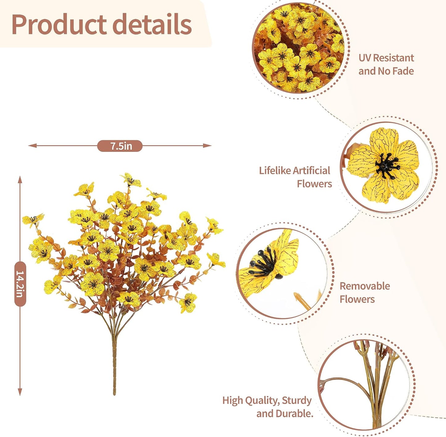 Artificial Faux Mums Flowers Plants for Outdoors Fall Decor,12 Bundles Fake Mums Plastic Silk Flowers Plants for Outside Planters UV Resistant Look Real Front Patio Yard Home Autumn Decorations Yellow