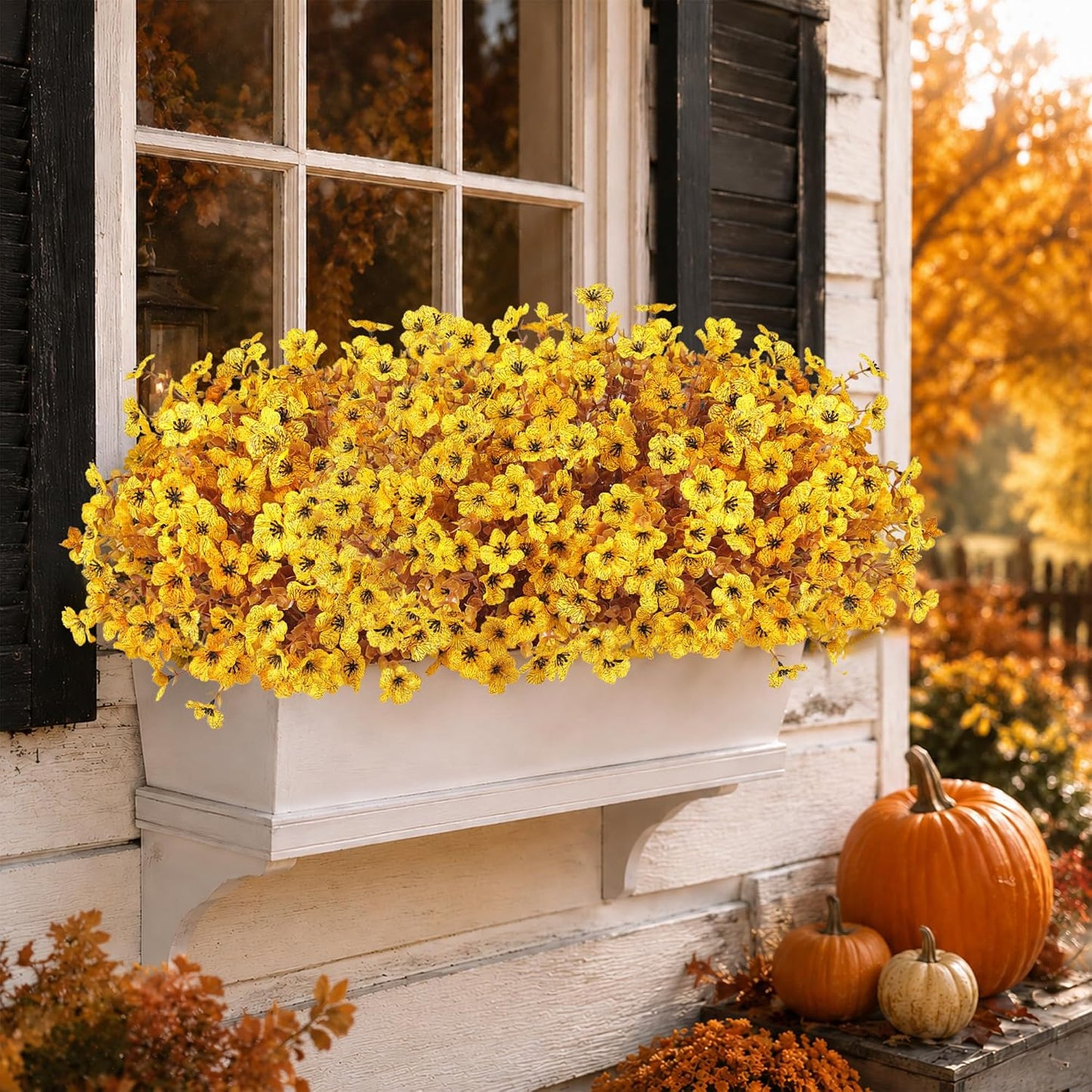 Artificial Faux Mums Flowers Plants for Outdoors Fall Decor,12 Bundles Fake Mums Plastic Silk Flowers Plants for Outside Planters UV Resistant Look Real Front Patio Yard Home Autumn Decorations Yellow
