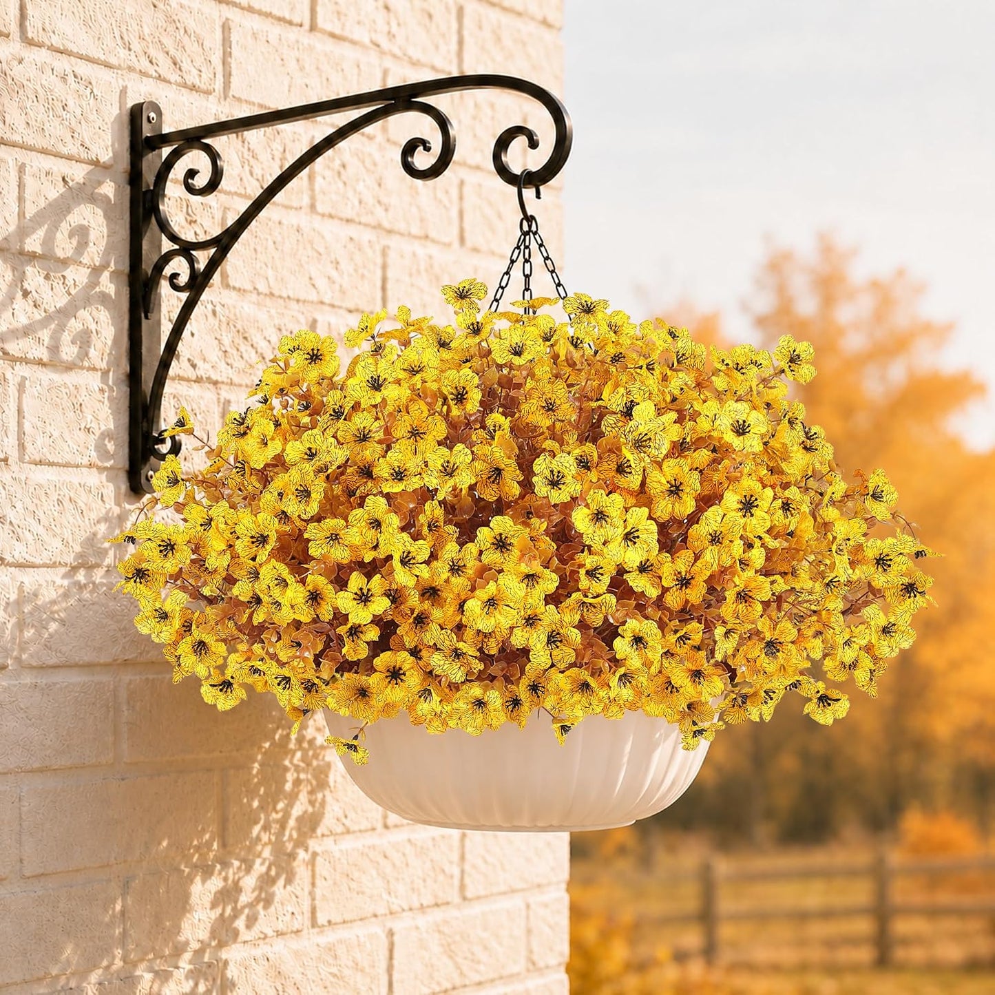 Artificial Faux Mums Flowers Plants for Outdoors Fall Decor,12 Bundles Fake Mums Plastic Silk Flowers Plants for Outside Planters UV Resistant Look Real Front Patio Yard Home Autumn Decorations Yellow